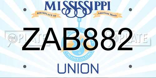 ZAB882 Mississippi License Plate