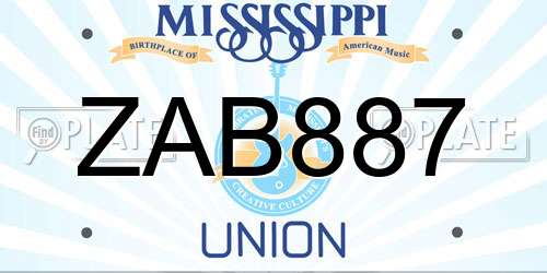 ZAB887 Mississippi License Plate