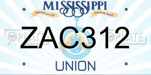 ZAC312 Mississippi License Plate