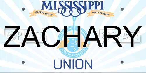 ZACHARY Mississippi License Plate
