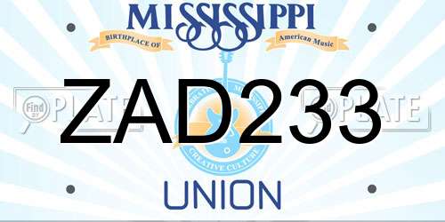 ZAD233 Mississippi License Plate