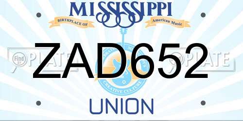 ZAD652 Mississippi License Plate