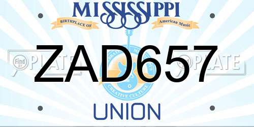 ZAD657 Mississippi License Plate