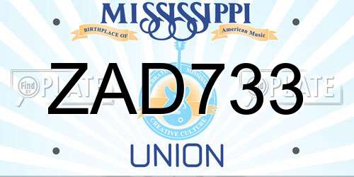 ZAD733 Mississippi License Plate