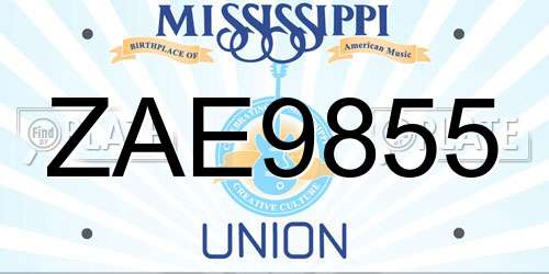 ZAE9855 Mississippi License Plate