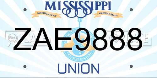 ZAE9888 Mississippi License Plate