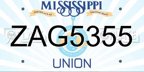 ZAG5355 Mississippi License Plate
