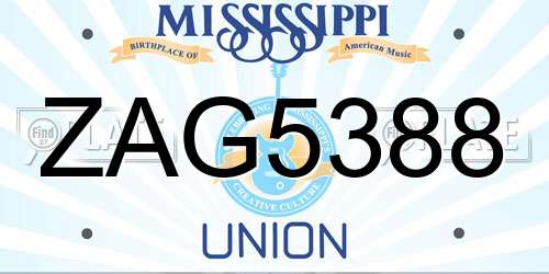 ZAG5388 Mississippi License Plate