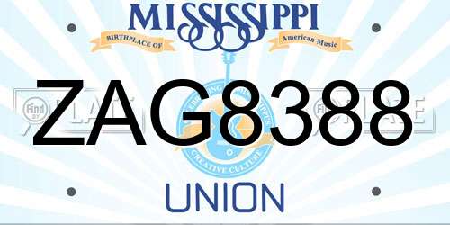 ZAG8388 Mississippi License Plate