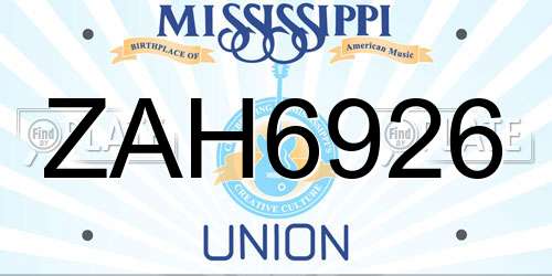 ZAH6926 Mississippi License Plate