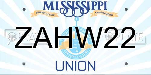 ZAHW22 Mississippi License Plate