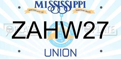 ZAHW27 Mississippi License Plate