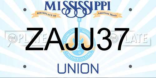 ZAJJ37 Mississippi License Plate