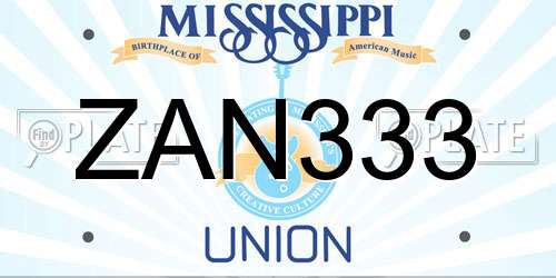 ZAN333 Mississippi License Plate