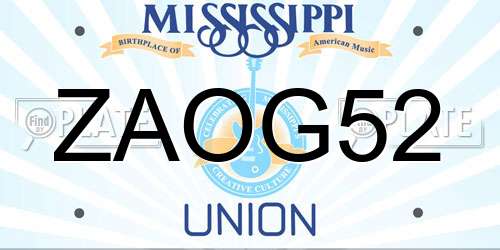 ZAOG52 Mississippi License Plate