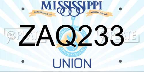 ZAQ233 Mississippi License Plate