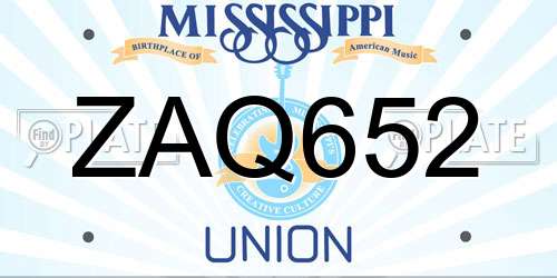 ZAQ652 Mississippi License Plate