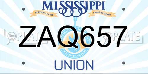 ZAQ657 Mississippi License Plate