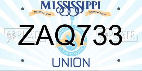 ZAQ733 Mississippi License Plate
