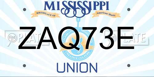 ZAQ73E Mississippi License Plate