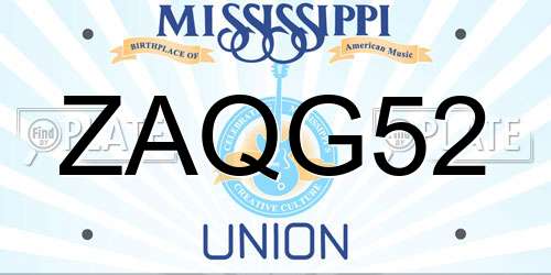 ZAQG52 Mississippi License Plate