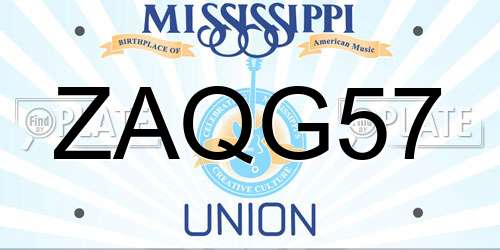 ZAQG57 Mississippi License Plate