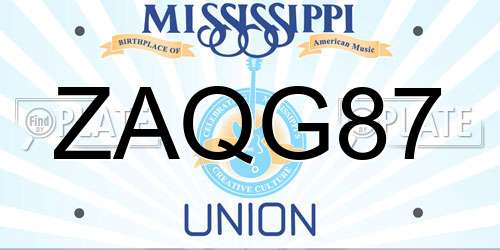 ZAQG87 Mississippi License Plate