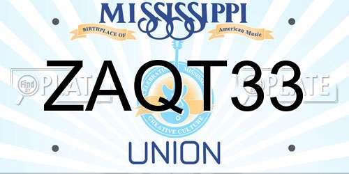 ZAQT33 Mississippi License Plate