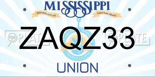 ZAQZ33 Mississippi License Plate