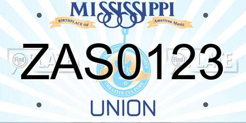 ZAS0123 Mississippi License Plate