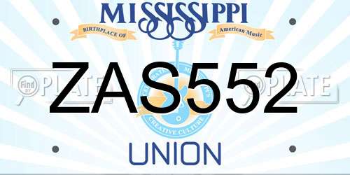 ZAS552 Mississippi License Plate