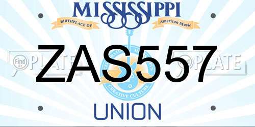ZAS557 Mississippi License Plate