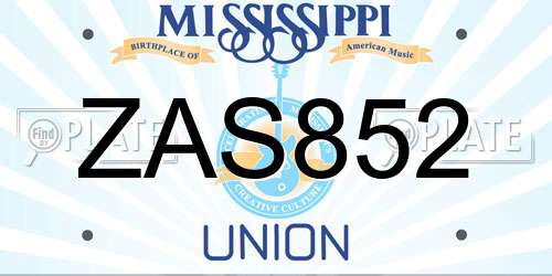 ZAS852 Mississippi License Plate