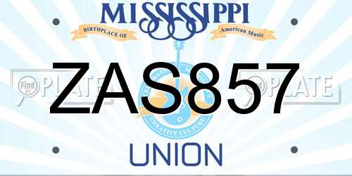 ZAS857 Mississippi License Plate