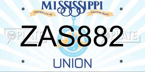 ZAS882 Mississippi License Plate