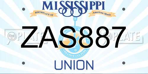 ZAS887 Mississippi License Plate