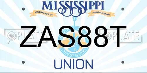 ZAS88T Mississippi License Plate