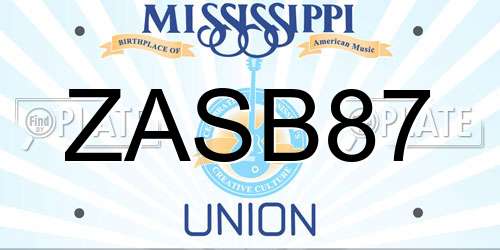 ZASB87 Mississippi License Plate
