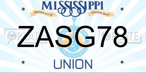 ZASG78 Mississippi License Plate