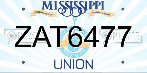 ZAT6477 Mississippi License Plate