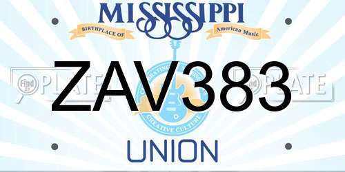 ZAV383 Mississippi License Plate