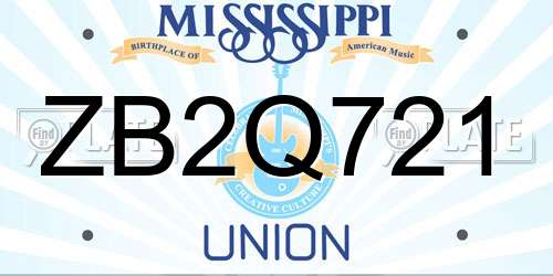 ZB2Q721 Mississippi License Plate