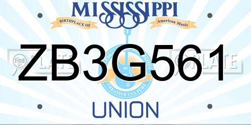 ZB3G561 Mississippi License Plate