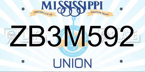 ZB3M592 Mississippi License Plate