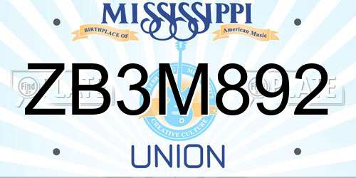 ZB3M892 Mississippi License Plate