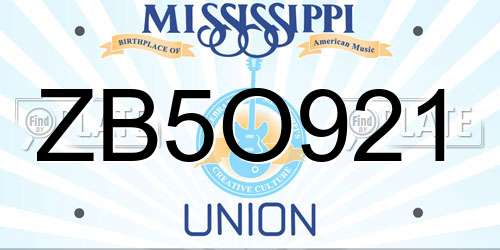 ZB5O921 Mississippi License Plate