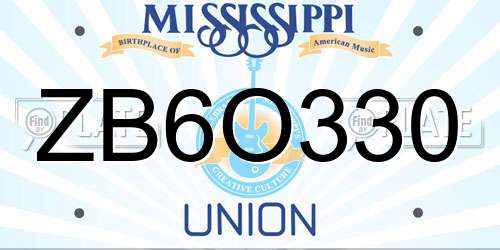 ZB6O330 Mississippi License Plate