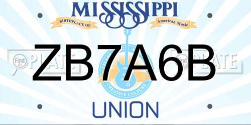 ZB7A6B Mississippi License Plate