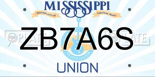 ZB7A6S Mississippi License Plate
