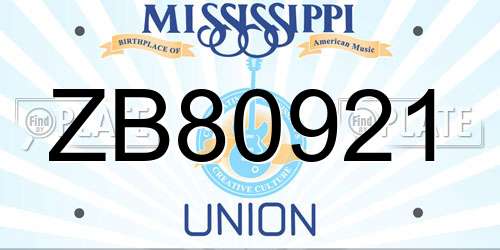 ZB80921 Mississippi License Plate